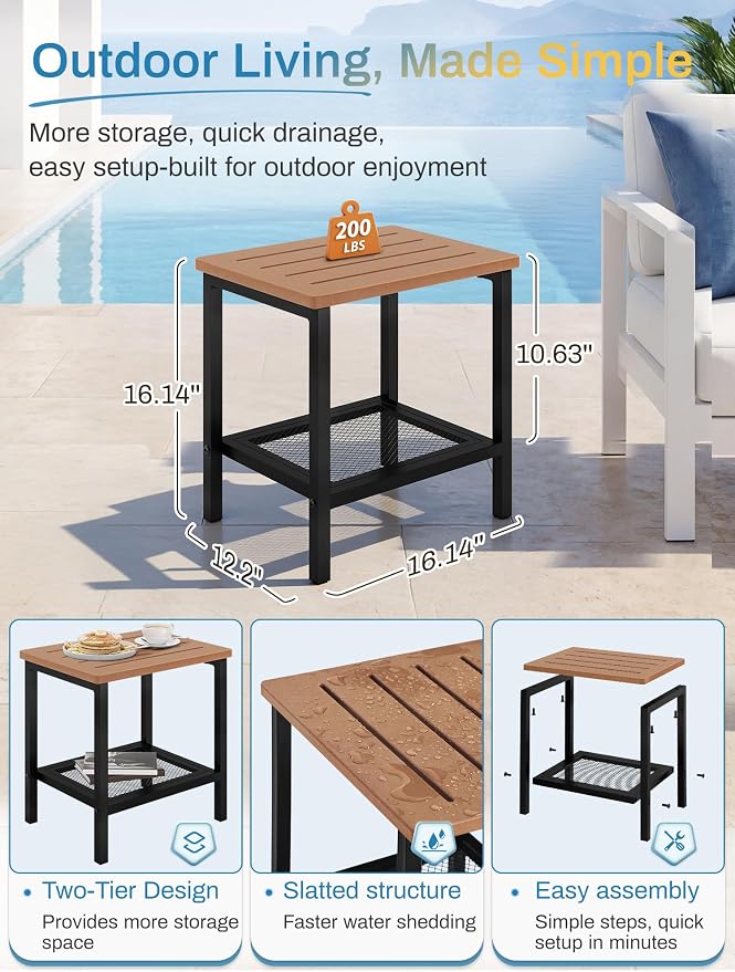 Outdoor Side Table, Black