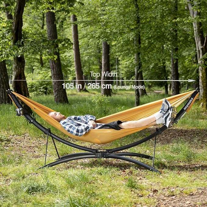 anymaka Set Up in 3 Seconds Adjustable Portable Aluminum Alloy Hammock Stand for Outside with Chair Mode & Lounge Mode up to 105'' (Hammock Stand Black)