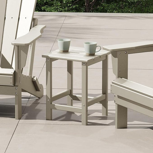Costaelm Square Outdoor Side Tables, Adirondack Patio Tables for Outside, HDPE Patio End Table Weather Resistant, Balcony Table for Pool, Seaside, Backyard, Porch, Indoor Companion, Sand