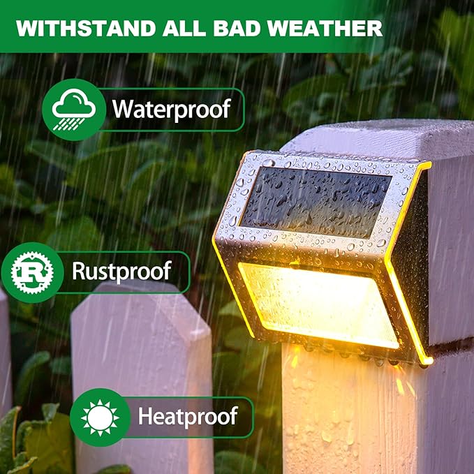 JSOT Solar Lights Perfect for Deck, Fence, Stair, Step Decor-Warm White-8P | Stainless Steel, Waterproof, Solar Powered, Garden, Patio, Deck Rail