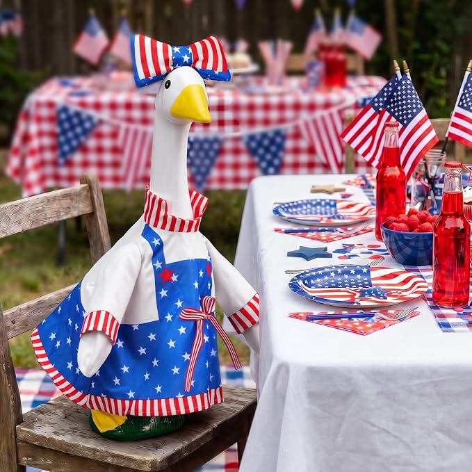 1 Set 4th of July Porch Goose Outfit for 23 Inch Goose Statues | Includes Patriotic 250th Anniversary Goose Clothes for Plastic or Cement Statues and Patio, Yard and Garden Displays