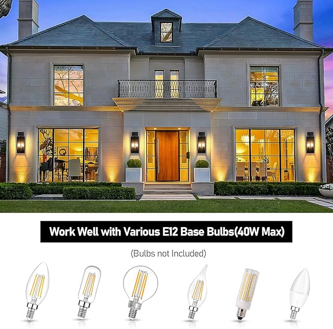 BesLowe 18’’ Large Outdoor Wall Lights, Modern Black Exterior Wall Lanterns | Waterproof Metal Construction, Rust-resistant, Quick & Easy Installation, Clear Glass Shades & E12 Socket