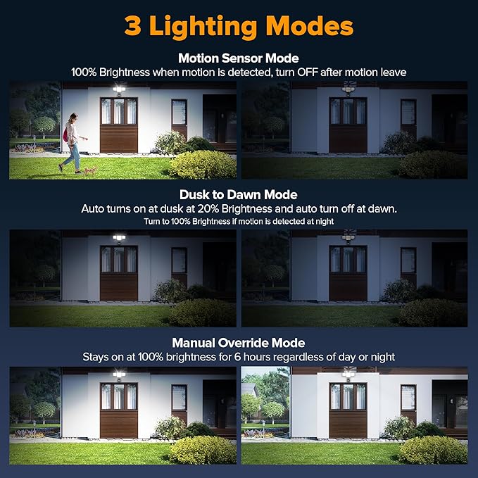 LUTEC 80W 9000LM LED Security Lights Motion Sensor Outdoor Lights, 4 Head LED Flood Lights Outdoor 5000K Daylight, IP65 Waterproof, Motion Detected Lights for Outside, Garage, Yard (Black) - 2 Pack