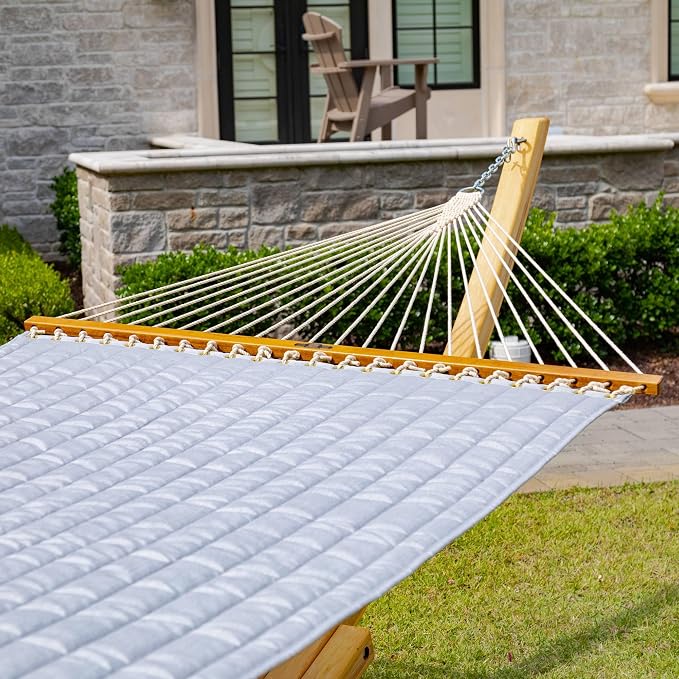 Original Pawleys Island Large Canvas Granite Sunbrella Quilted Hammock – 13 ft. x 55 in., 2-Person, 450 lb Capacity, Oak Spreader Bar, Handcrafted in the USA