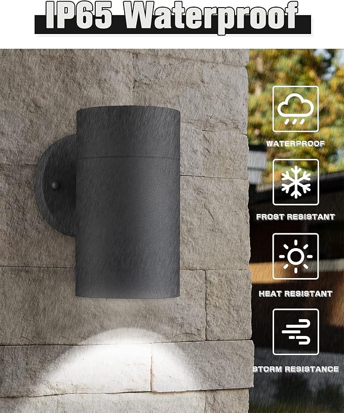 Ken & Ricky Dusk to Dawn Outdoor Wall Sconce Lights,Cylinder，Black ，4 PK | With Photocell Sensor,No Glare Exterior Lighting Fixtures,Outside Wall Light For House Front Porch Garage Patio Entryway