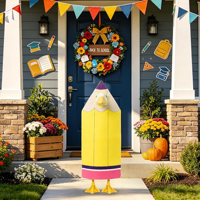 Back to School Pouch Goose Outfit ，Pencil Goose Statue Clothes with for 23'' Plastic Statue Lawn Ourdoor Garden Yard Patio Statue School Classroom Decor