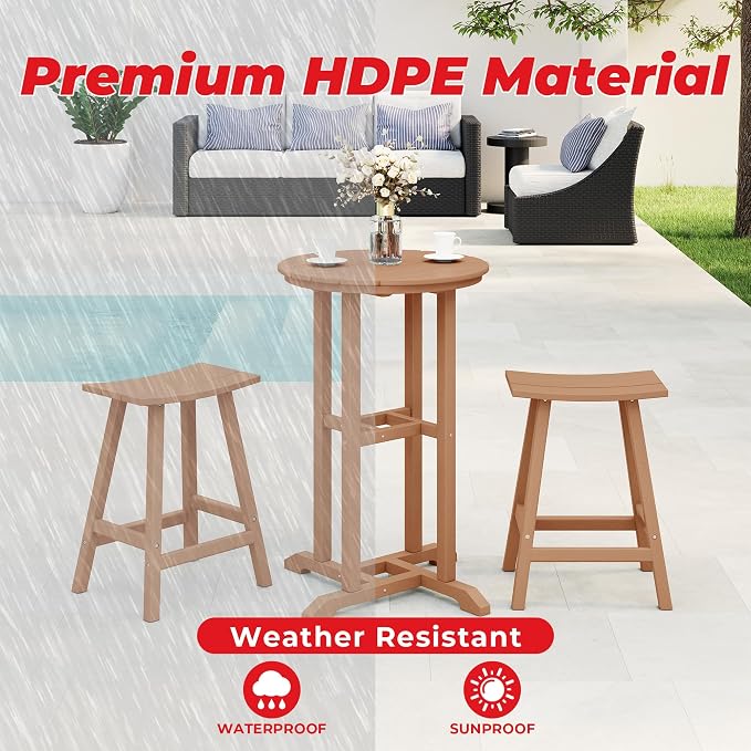 Costaelm Outdoor Bar Table, 37" Counter Height Round Patio Cocktail Bar Table, Patio Bar Table 3-Pieces Set Bistro Dining Table Pub Table for Deck, Backyard, Garden, Teak