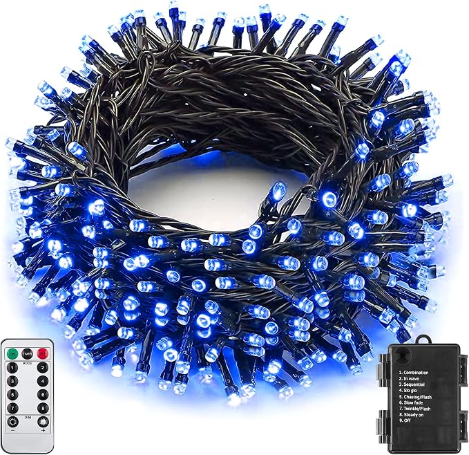 Halloween String Lights 33Ft 100LED Blue Fairy Lights Indoor Outdoor Waterproof with Remote Timer Black Wire for Hanging Garden Party Holiday Halloween Decor