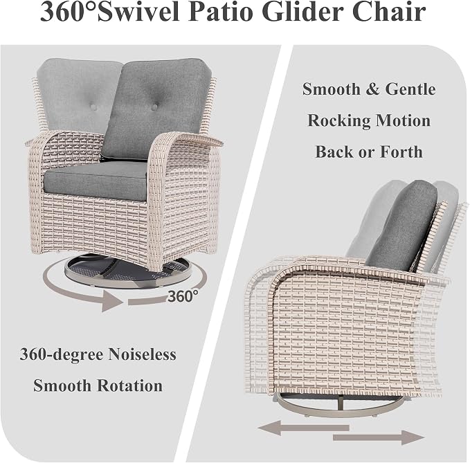 Patio Furniture Set, 11-Piece Outdoor Sectional Sofa with Swivel Rocker Chairs & Fire Pit Table, Wicker Patio Conversation Set with Coffee Table, Gray Cushions