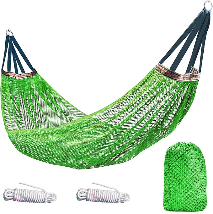 Lightweight Portable Anti-Roll Breathable Mesh Camping Hammock 102.36x51.18in with Tree Straps & Carry Bag, Green, No Stand Included