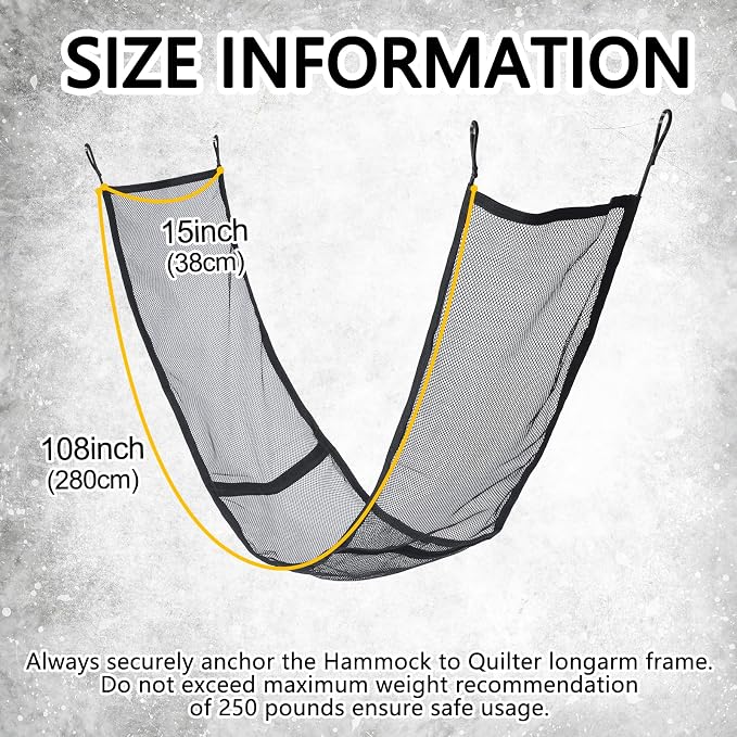 SATINIOR Extra Long Hammock Storage Net with Elastic Hooks Black Stretchy Mesh Gear Protection Storage Net for Long Arm Quilting Machine Hammock Accessories