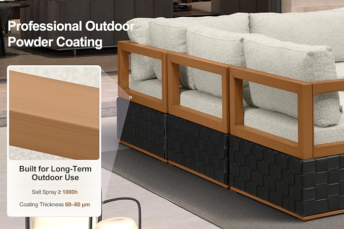PURPLE LEAF Patio Furniture Set Single Seat Outdoor Sectional Sofa Patio Conversation Set with Olefin-Blend Fabric and Modern PU Leather Base for Yard Porch Garden Black