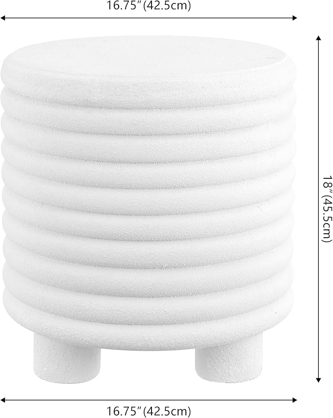 JONATHAN Y Evans Modern Ribbed Drum Outdoor Accent Table, 18" H Weather-Resistant Footed Garden Stool for Patio, Porch, and Living Room, Frosted White TBL1107B