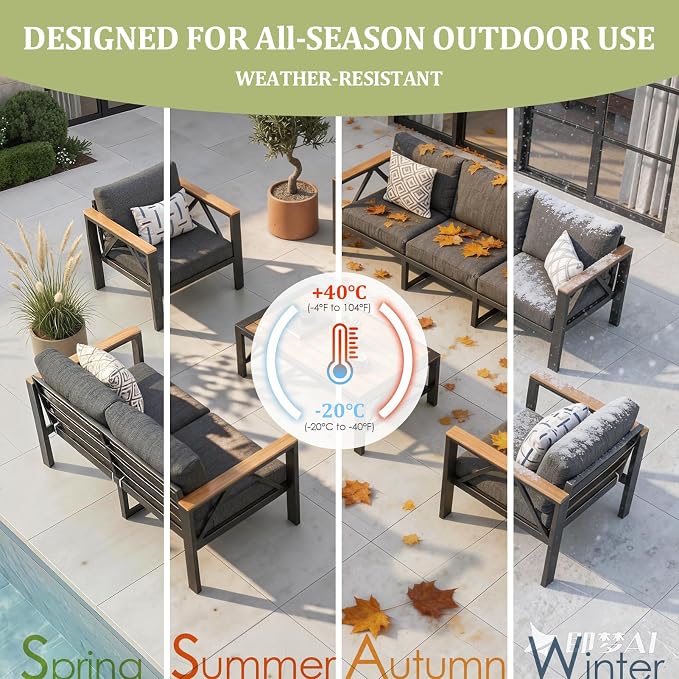 INGEROOM Aluminum Outdoor Patio 2 PCS Armchair Set, Washable Thick Cushions, All-Weather Modern Metal Furniture for Garden, Backyard, Porch, Dark Gray