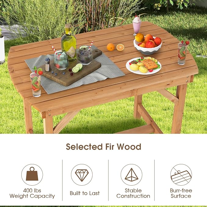 Giantex Patio Dining Table, Outdoor Solid Wood Table for 4 or 6 Persons, with 1.5” Umbrella Hole, Indoor Outside Table for Lawn, Backyard, Garden