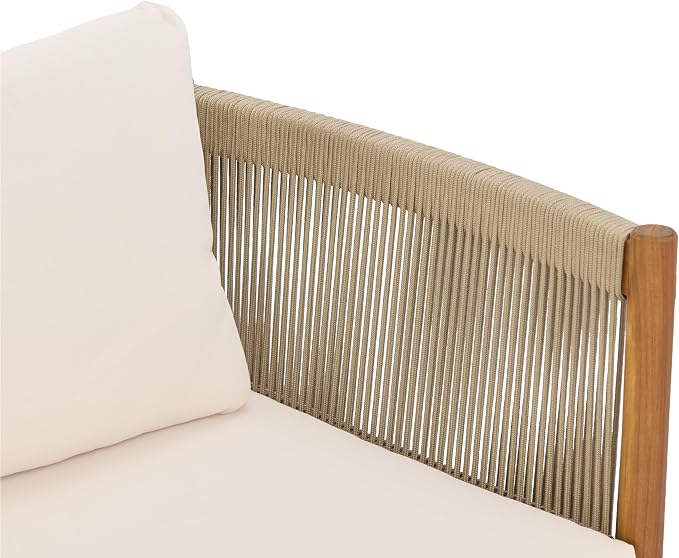 Christopher Knight Home Mayeq 4-Piece Acacia Wood Patio Furniture Set, Outdoor Conversation Sofa Set with Club Chair and Coffee Table, Patio Sectional Chat Set for Backyard Balcony, Teak+Cream