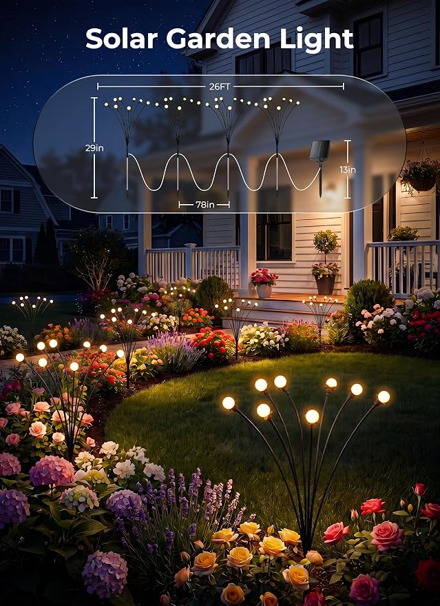 Brightown Solar Lights Outdoor,8Pack 64LED Solar Garden Lights Warm White | Swaying Firefly Waterproof, 8 Modes Solar String Light for Yard Patio Pathway Landscape Decoration Gifts