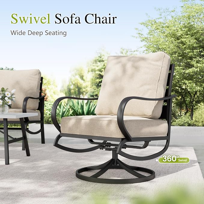 Sophia & William 2 Pieces Patio Furniture Sets Metal Sofa Chairs Patio Cushion Armchairs Swivel Sofa Chairs with Removable Cover for Garden Backyard Poolside Beige