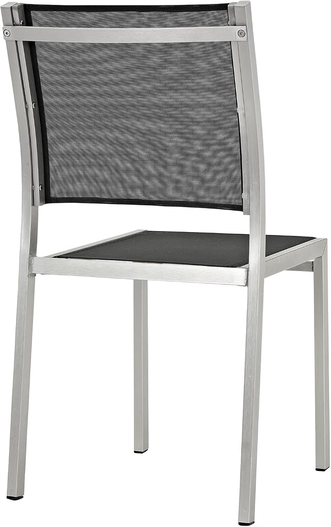 Modway Shore 7-Piece Aluminum Outdoor Patio Dining Table Set in Silver Black