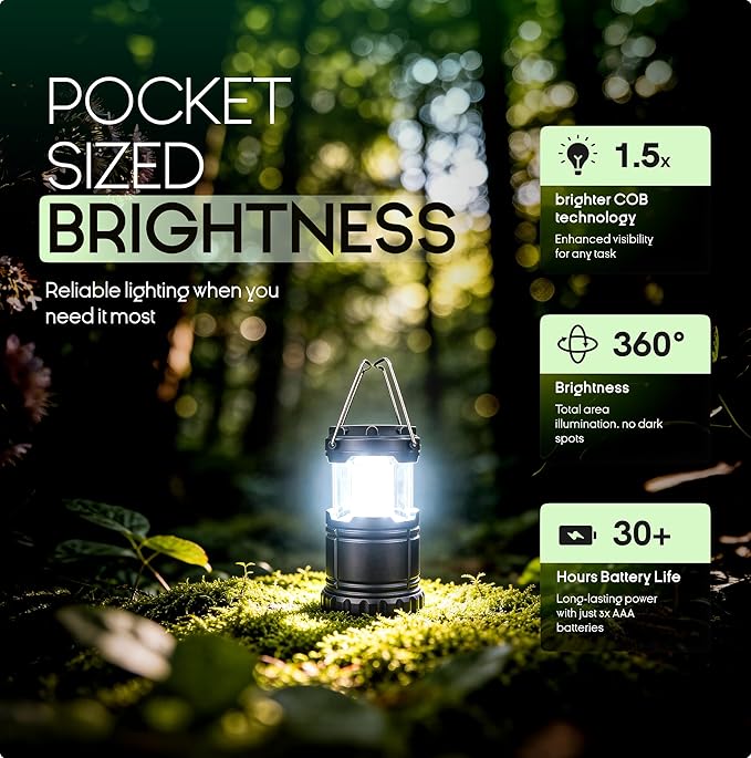 MalloMe Camping Lights Lantern Flashlights, Battery Powered Operated Lamp Lanterns for Power Outages, Camping Essentials Solar and Rechargeable Options for Outdoor, Home, Emergency, Hurricane Survival