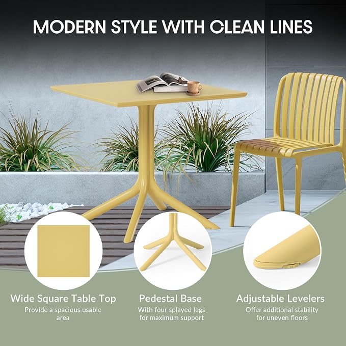 WestinTrends Playa 31.5" Square Outdoor Plastic Resin Patio Dining Table for 4, Yellow