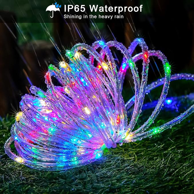 JMEXSUSS Trampoline Accessories 66ft 200 LED Trampoline Lights with 8 Modes | IP 65 Waterproof Solar Rope Lights Outdoor, Solar Patio Lights for Fence Garden Yard Backyard Tree Slide (Multicolor)