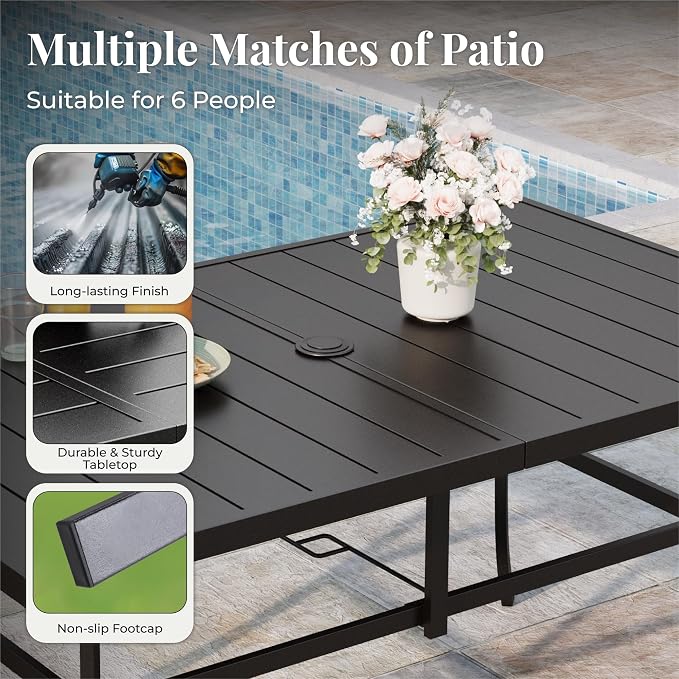 MIXPATIO Patio Dining Set 7 Piece Outdoor Furniture Set with Metal Patio Dining Table with Umbrella Hole for Deck Garden Backyard Lawn Poolside