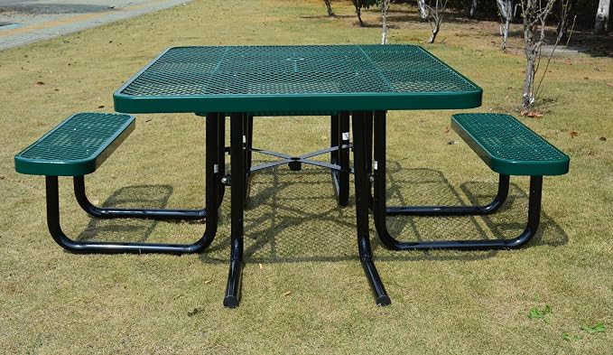 Heavy Duty ADA Outdoor Picnic Table, Expanded Metal, Wheelchair Accessible (Green, 46 Square)