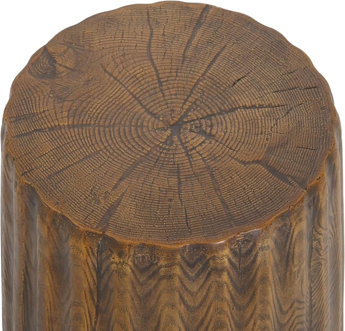 Outdoor Side Table Round Concrete Side Table Faux Marble End Tables Cement Accent Tables Patio Garden Stool Plant Stand for Porch, Backyard Balcony,11.22",Barrel, Brown
