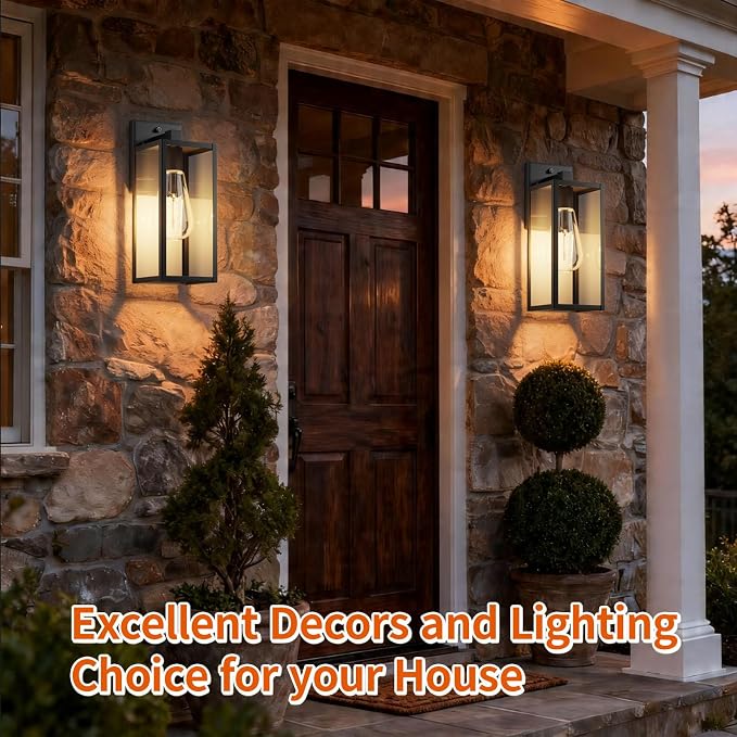 15'' Dusk to Dawn Outdoor Porch Lighting Fixtures Wall Mount, Sensor Exterior Wall Light for House, Ouside Lantern Lamp, Waterproof Wall Sconce Lights, Black Metal Coach Light for Garage Entryway