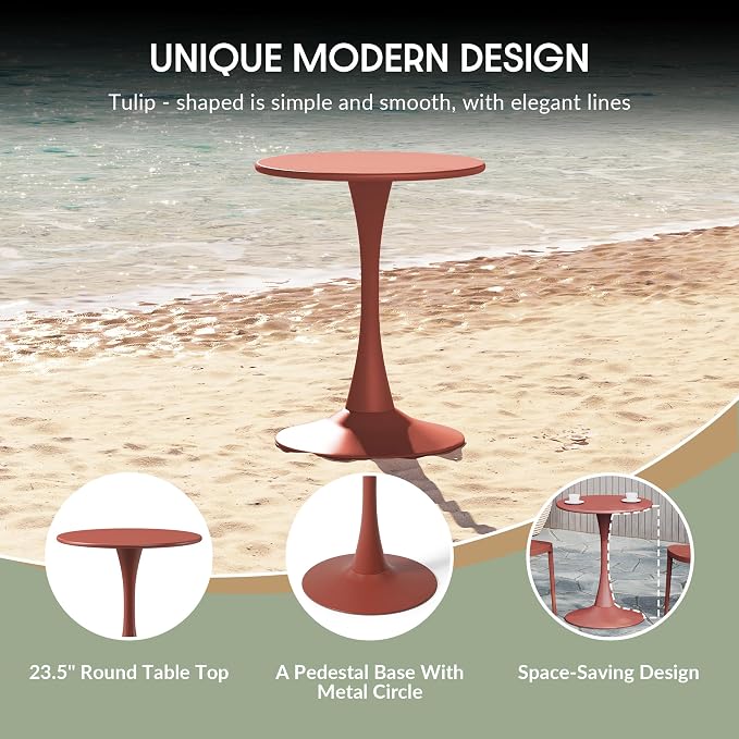 WestinTrends Playa 23.5" Round Outdoor Indoor Metal Cocktail Dining Table, Red