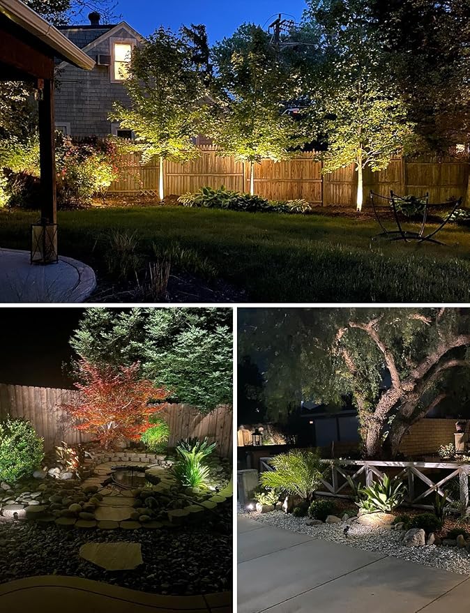 SUNVIE 12W Low Voltage LED Landscape Lights with Connectors, Outdoor 12V Super Warm White (900LM) Waterproof Garden Pathway Lights Wall Tree Flag Spotlights with Spike Stand (10 Pack with Connector) | Outdoor 12V Waterproof Super Warm White 900LM Garde...