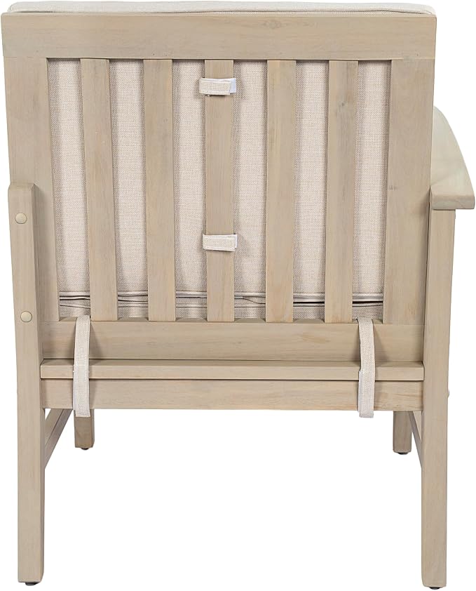 Christopher Knight Home Ace 4-Piece Outdoor Patio Furniture Set, Acacia Wood Patio Conversation Set with Loveseat, Accent Chairs And Coffee Table, 4-Seater Patio Sofa Set With Cushion,Light White+Sand
