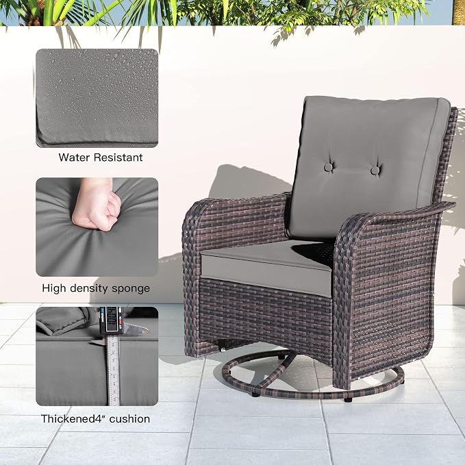 Kullavik 9 Pieces Outdoor Patio Furniture Set,PE Wicker Rattan Sectional Sofa Patio Conversation Sets with Tempered Glass Table,Swivel Rocking Chairs Set,Grey