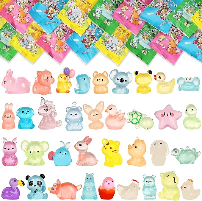 EKisemio 120Pcs Mini Resin Animals Blind Bags, Glow Mystery Figures Bags | Luminous Animals Figures Variety Pack , Glow in The Dark Designs, for Kids’ Collecting, Hide Games, Classroom Rewards