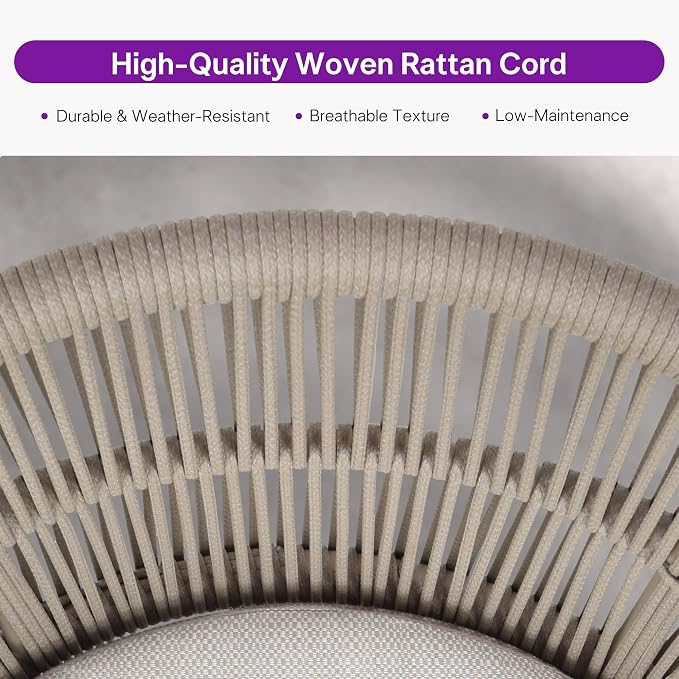 PURPLE LEAF Outdoor Dining Set for 6 with Waterproof Furniture Cover All Weather Patio Dining Set with Rectangular Aluminum Table and Wicker Dining Chairs for Garden Deck Backyard Kitchen, Champagne