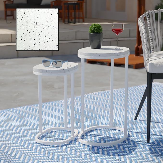 Generic Terrazzo Outdoor Nesting Tables – 2pc Set, White
