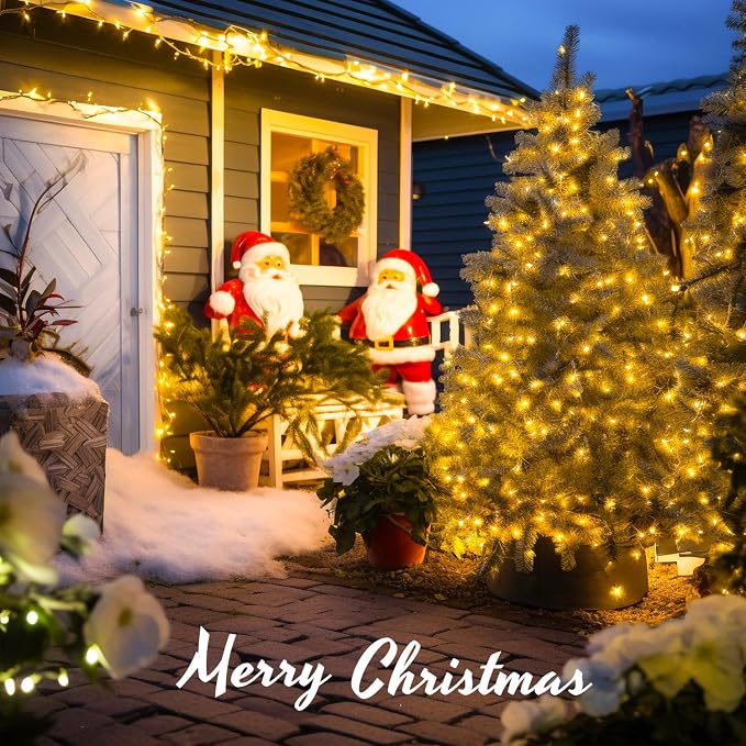 JMEXSUSS 163ft 500 LED Warm White Christmas Lights Indoor Outdoor | 8 Modes Clear Wire Plug-in String Lights Bedroom, 8 Modes Remote Control Christmas Tree Light for Bedroom Tree Classroom