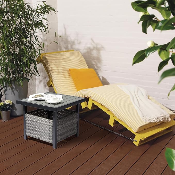 Outvita Outdoor Side Table with Umbrella Hole, Rattan Umbrella Stand Table with 1.6" Umbrella Hole for Patio Yard Balcony Porch Poolside