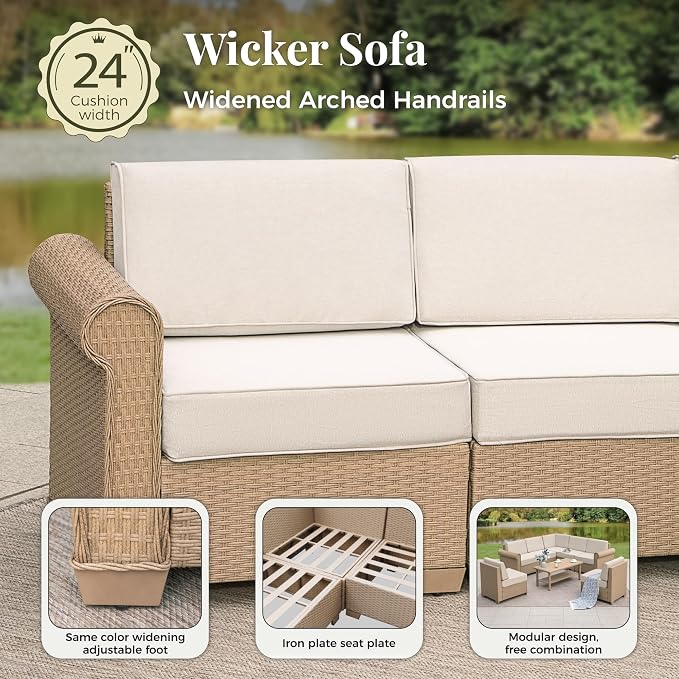MIXPATIO Patio Couch, 2-Piece Outdoor Rattan Wicker Sofa with 5.5" Thick Waterproof Cushions Deck Backyard