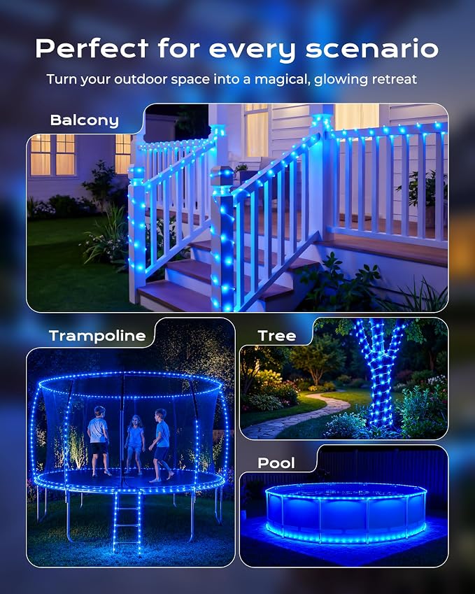 Brightown 2 Pack Total 78FT 200LED Blue Solar Rope Lights Waterproof | IP65 waterproof solar fairy lights with 8 lighting modes, solar powered, perfect decor for yard, garden and outdoor tree