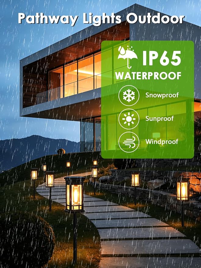 LORRYTE Solar Pathway Lights Outdoor Waterproof, 8 Pack Path Lights | High-performance Solar Panel, Lasts 15hrs, Auto On/Off, Warm White, Solar Powered Garden Light for Walkway Landscape Decor