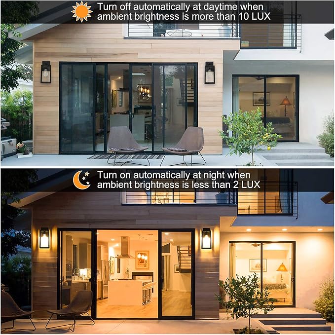 SHINE HAI Dusk to Dawn Outdoor Wall Lantern, Double Extra Large Exterior Wall Sconce Fixture with E26 Base, Waterproof Wall Mount Light, Outdoor Lantern for Porch 2 Pack