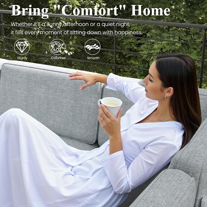 LayinSun 9 Pieces Modern Aluminum Patio Furniture Set with Coffee Table, Outdoor Modular Sectional Conversation Set L-Shaped Sofa for Backyard