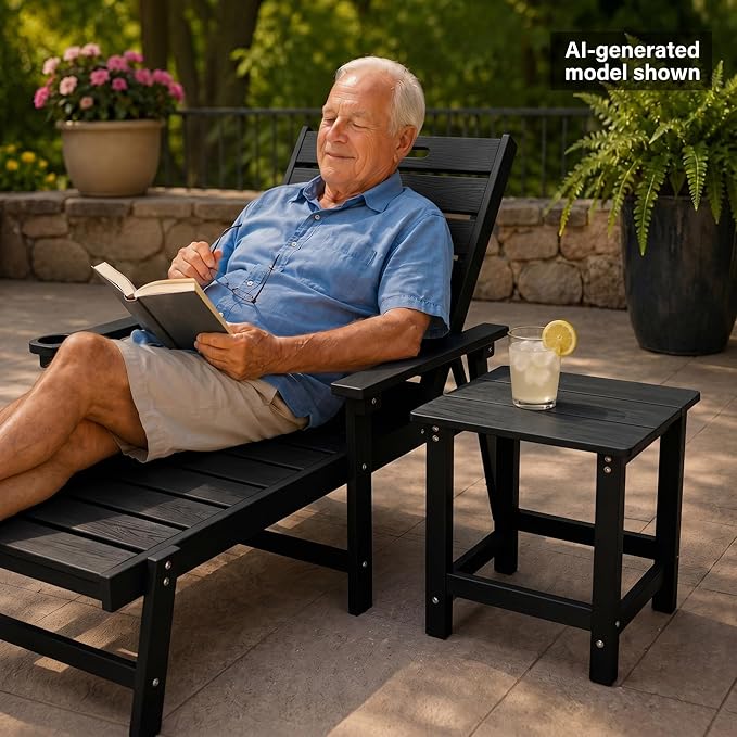 MXIMU Outdoor Side Table Set of 2: Heavy-Duty Sturdy Warp Resistant Adirondack Table - Wood Grain Finish Outdoor End Tables - Easy Assembly & Low Maintenance Patio Side Table Black