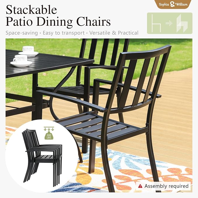 Sophia & William Patio Table and Chairs Set, Outdoor Dining Set for 8, 9 Piece Metal Patio Furniture, 99" Expandable Black Rectangular Table(Stripe)