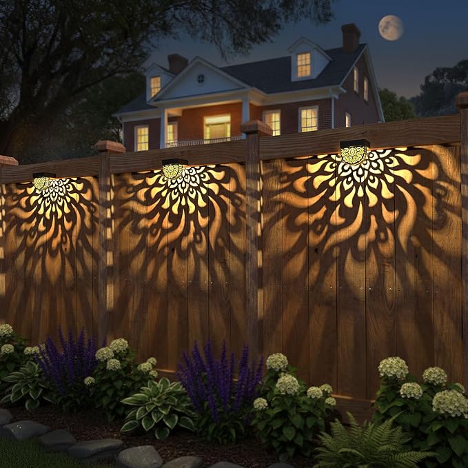 6 Pack Solar Fence Lights Wall lihgts Outdoor Decorations Solar Powered Step Deck Lights Warm Yellow Light Waterproof Decorative Lighting for Garden, Front Door, Backyard (Black)