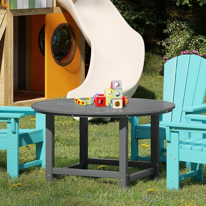 WestinTrends Malibu Kids Outdoor Patio Furniture HDPE 38" Wide Round Dining Table, Gray
