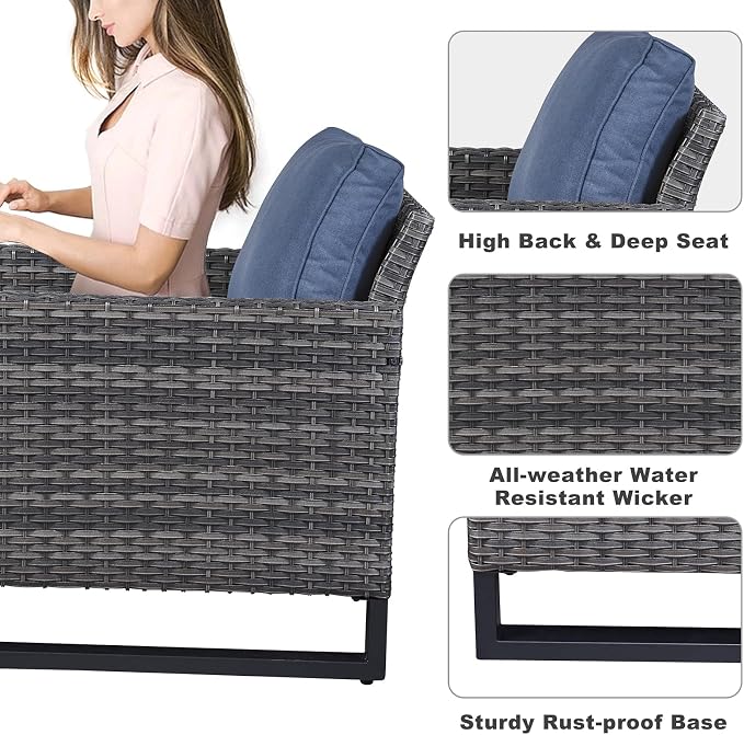 Belord 7 Piece Outdoor Furniture Patio Wicker Sofa Set Blue