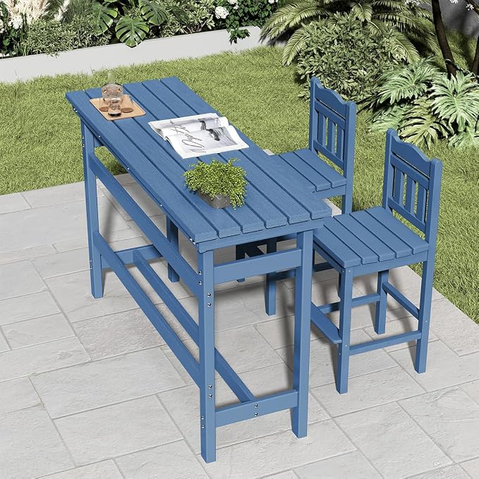 Sundale Outdoor Bar Table, 41 Inch Height Adirondack Rectangle Bar Table, All Weather Patio Bar Counter Height Table for Outside Backyard Balcony Poolside (Blue)
